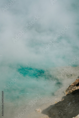 Grand Prismatic Spring, Spectacular Scene,misty serene Yellowstone national park geothermal pools hot springs united states america geysers © Stan