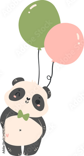 Baby Shower Panda with balloons nursery illustration for baby shower 