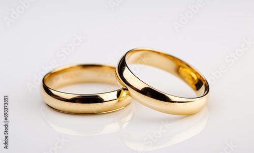 Two Gold Wedding Rings on a White Background