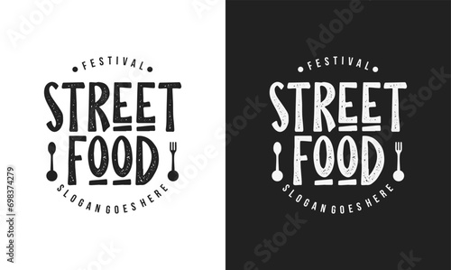 Street food typography logo tamplete. street food festival for restaurant cafe illustration design.