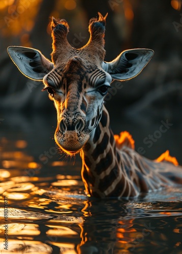 A giraffe in the water