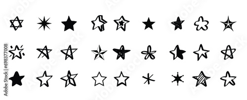 Collection of illustrated star icons. Stars collection. Star vector icons. Black set of Stars, isolated on transparent background. Star icon. Stars in modern simple flat style. Vector 