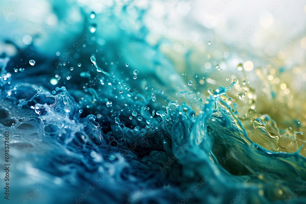 A blue and yellow ocean wave with bubbles A blue and yellow ocean wave with bubbles