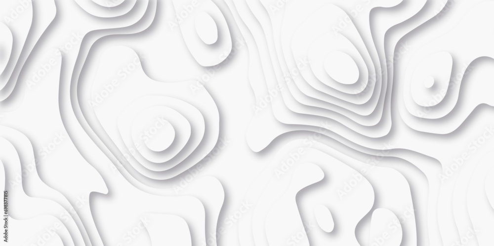Abstract background vector Abstract wavy line 3d paper cut white background. Abstract pattern with lines. Abstract sea map geographic contour map and topographic contours map background.
