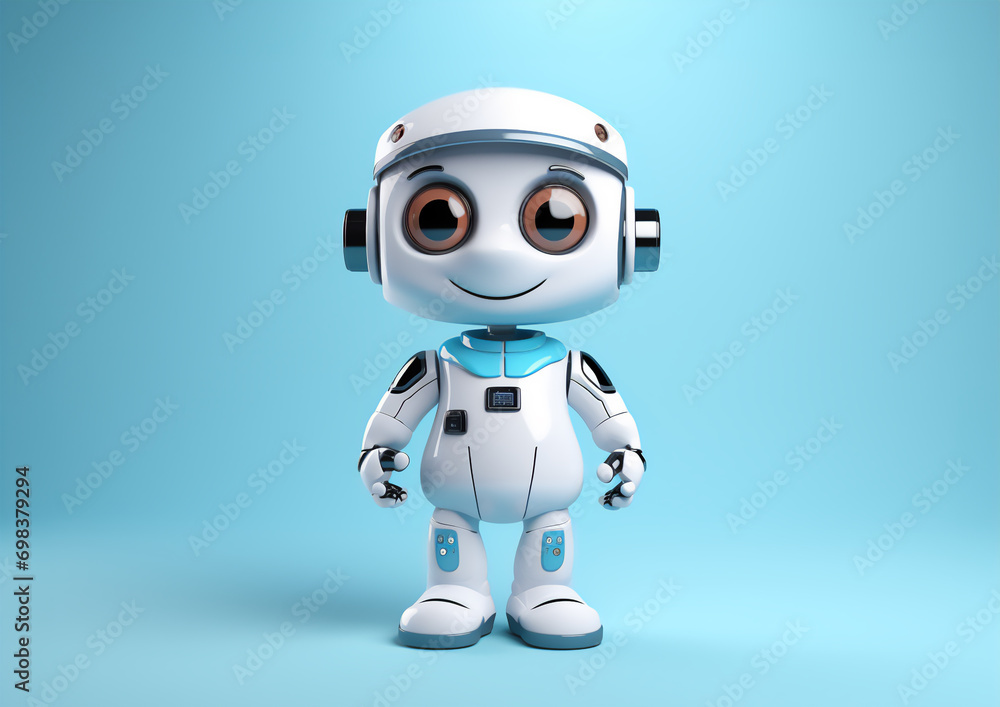 Cute humanoid robot isolated on blue background Cute humanoid robot isolated on blue background