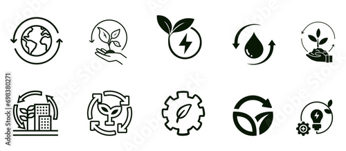 Ecological icons set, renewable energy, sustainable development and green investment concept icons collection photo