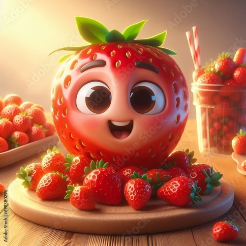 Cute and adorable strawberry. Generative AI.