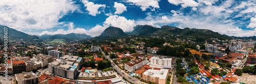 Aerial drone view of the city of Teresopolis in the mountainous region of Rio de Janeiro, Brazil
