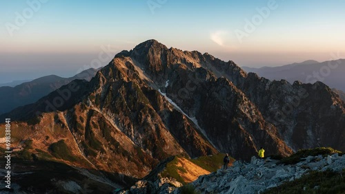 秋の北アルプス　剱岳の日の出タイムラプス　日本の山　富山県
