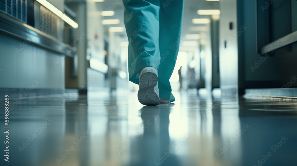 custom made wallpaper toronto digitalprofessional hospital staff walking down a corridor. Doctor in a hospital ward wearing blue apron. Selective focus at the leg and blurred background with copy space