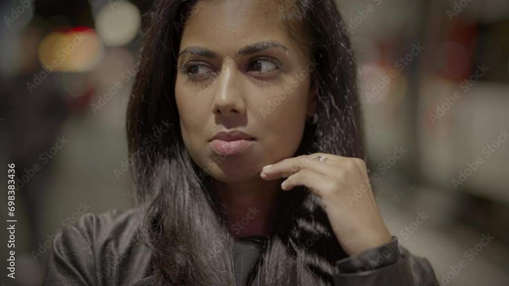 Head Shot of Thinking Female Person Waiting Thoughtful in Trainstation Head Shot of Thinking Female Person Waiting Thoughtful in Trainstation