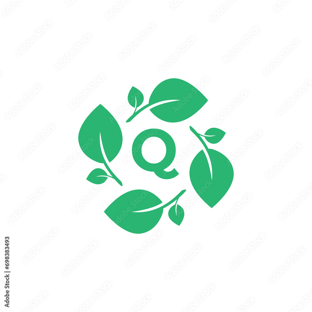 letter q organic leaf botanical product modern logo design graphic vector