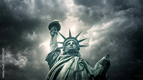 The Statue of Liberty Standing Firm Against a Stormy Sky