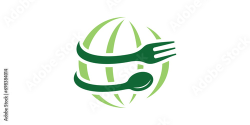 logo design combining the shape of a globe with a spoon and fork.