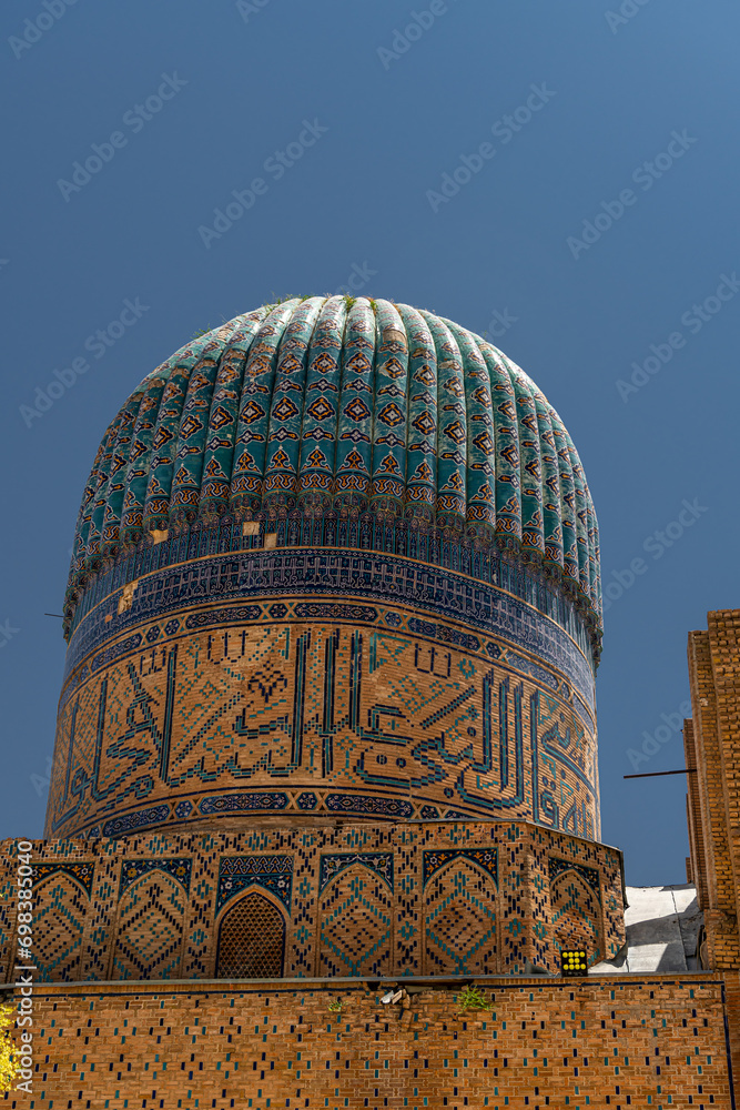 Close up on beautiful dome of Bibi-Khanym Mosque in Samarkand, Uzbekistan