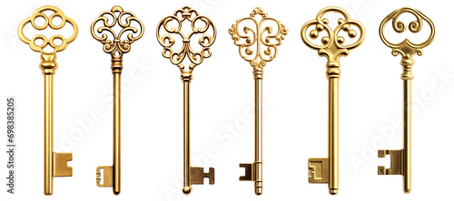 Set of vintage golden keys isolated
 photo