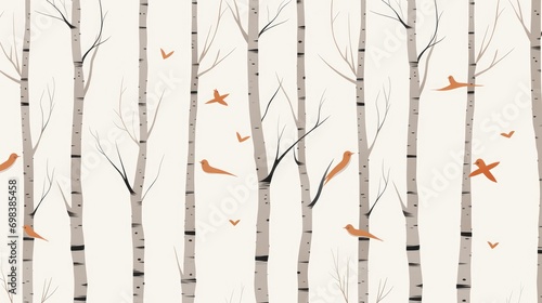 Sleek and minimalistic birch tree designs in a vector pattern. © Galib