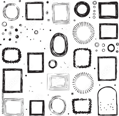 Set of grunge circles, squares, rectangles frames isolated on white background 