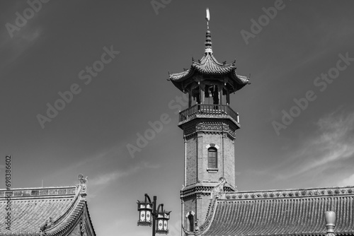Vertical image of minaret of The Great Mosque of Hohhot, China photo