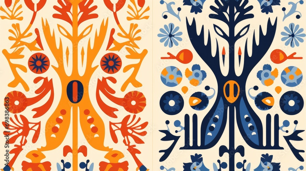 Obraz premium Classic Nordic patterns in vibrant and flat colors.