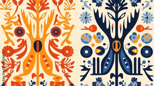 Classic Nordic patterns in vibrant and flat colors.