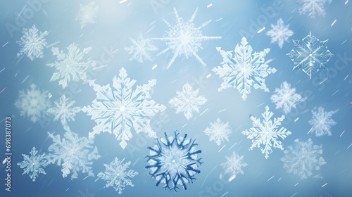 Abstract snowflakes in a serene and flat composition.