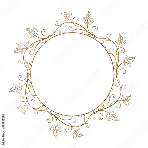 Vector round floral frame with ivy leaves decoration. Vintage style ivy stems wreath.