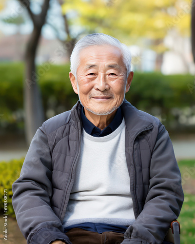 近所の公園にいるおじさん、日本の老人のポートレート Generative AI