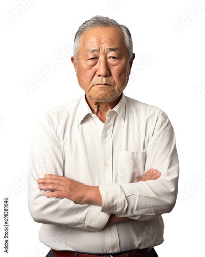 頑固そうな中年おじさんのしかめっ面。日本の老人のポートレート　Generative AI © joumonshiba gen