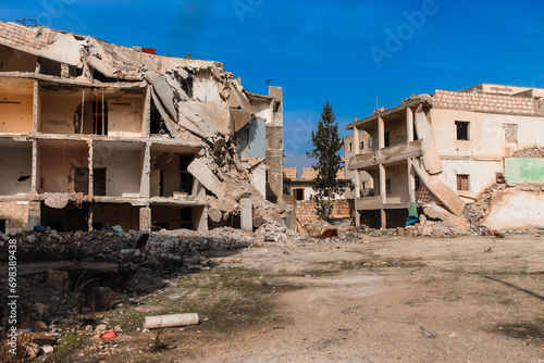 The aftermath of the war in Aleppo Syria. The Syrian Civil War is an ongoing multi-sided armed conflict