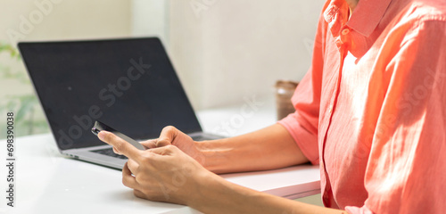 Portrait of creative woman use laptop work digital online marketing internet advertising and sales business technology concept, online marketing, E-business, Ecommerce, Business online at cafe