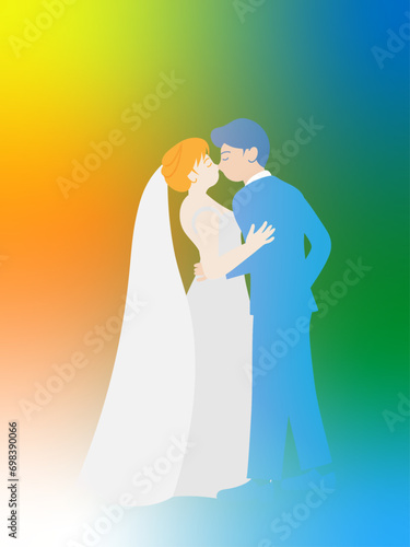 結婚式でキスをする新郎新婦