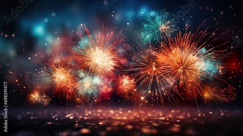 Happy New Year background. Beautiful creative holiday background with fireworks and Sparkling