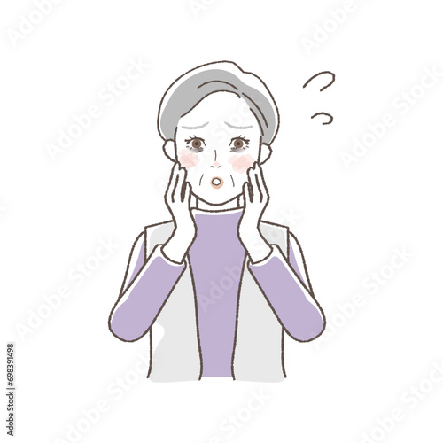 Illustration of a Senior Women Troubled with Black Circles.