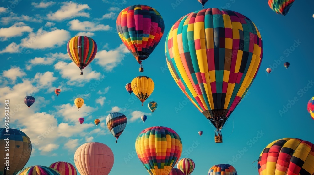 Obraz premium A colorful hot air balloon festival with balloons of various shapes and sizes