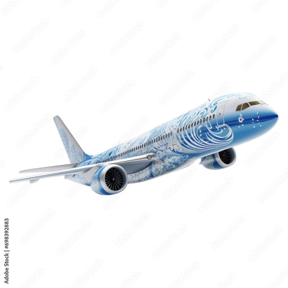 Futuristic Blue Airplane with Intricate Design and Jet Engines
Futuristic Blue Airplane with Intricate Design and Jet Engines