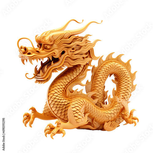 Golden Dragon at Chinese New Year Festival, isolated on transparent background, PNG, 300 DPI 