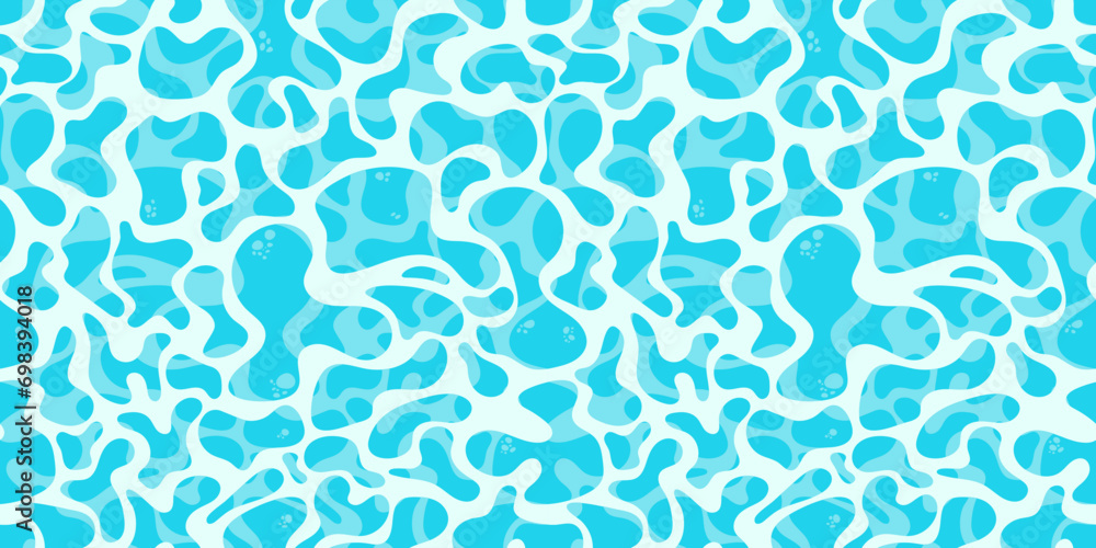 water surface seamless pattern, rippled water reflections, pool backdrop, flat cartoon sea background style, water surface beach or pool party texture, vector illustration - obrazy, fototapety, plakaty 