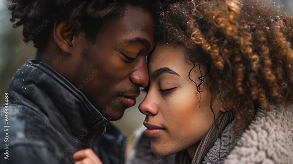 A young interracial couple sharing a tender moment, love and diversity theme A young interracial couple sharing a tender moment, love and diversity theme