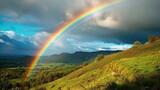 A vibrant rainbow over a serene landscape, symbolizing hope and diversity.
