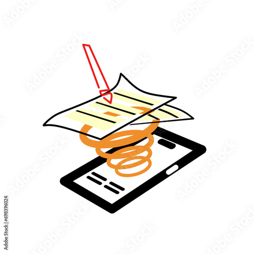 Icon representing the conversion of a physical document into a digital format. Relevant regarding digitalization, document management and technology.