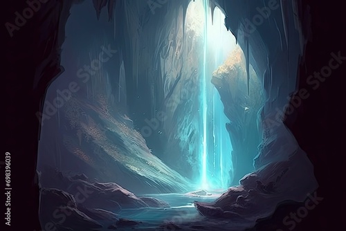 painting waterfall coming out cave