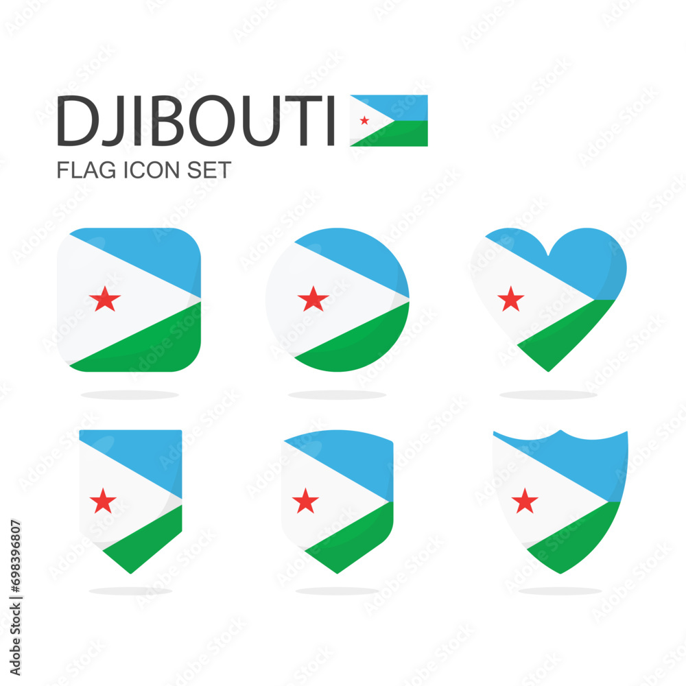 Djibouti 3d flag icons of 6 shapes all isolated on white background. Djibouti 3d flag icons of 6 shapes all isolated on white background.