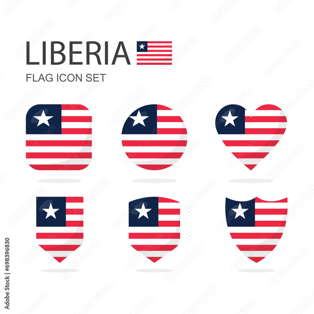Liberia 3d flag icons of 6 shapes all isolated on white background. Liberia 3d flag icons of 6 shapes all isolated on white background.