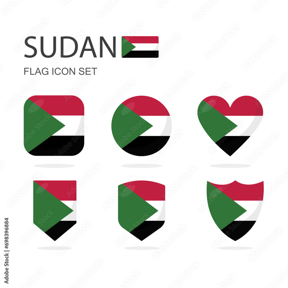 Sudan 3d flag icons of 6 shapes all isolated on white background. Sudan 3d flag icons of 6 shapes all isolated on white background.