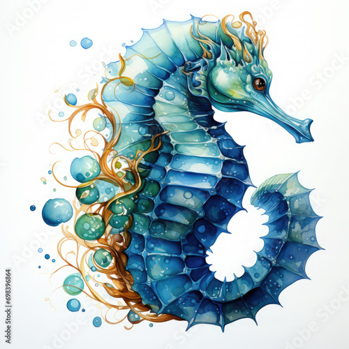 Watercolor Seahorse Illustration, Generative Ai photo