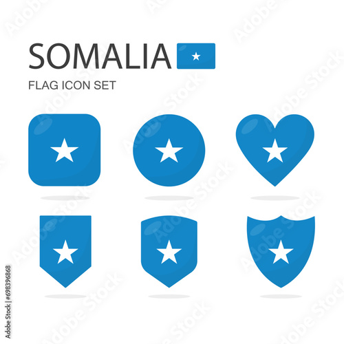 Somalia 3d flag icons of 6 shapes all isolated on white background.