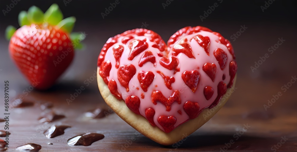Obraz premium Red valentine's day cookies in the shape of love heartGenerative ai