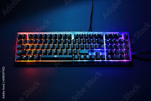 Mechanical gaming keyboard backlight, top view Gaming keyboard RGB backlight RGB LED keyboard photo