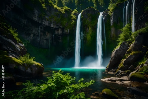 waterfall in Plitvice national park generated AI technology